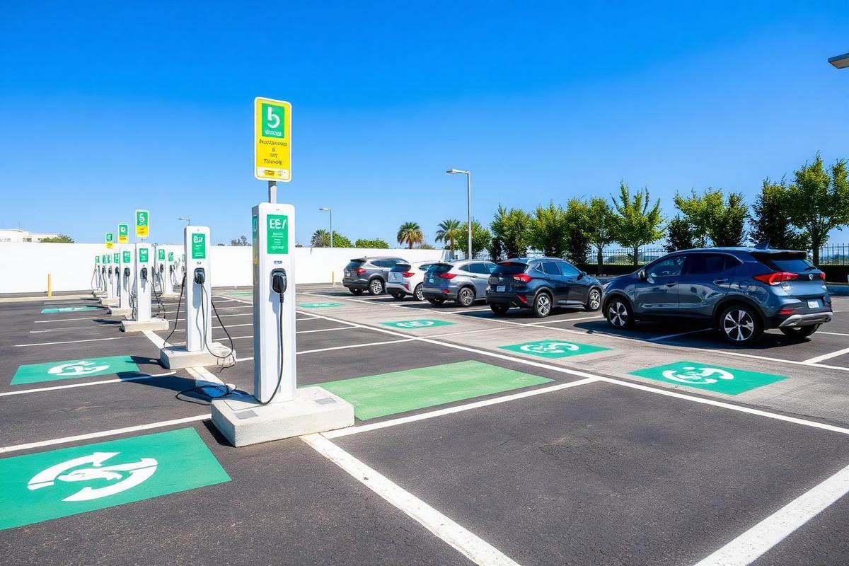 EV charging stations installed in a surface parking lot